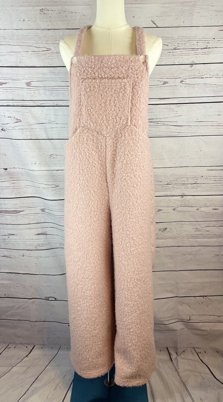 Halara Teddy Fuzzy Plush Wide Leg Overall Jumpsuit Women’s Size S Pink Cozy